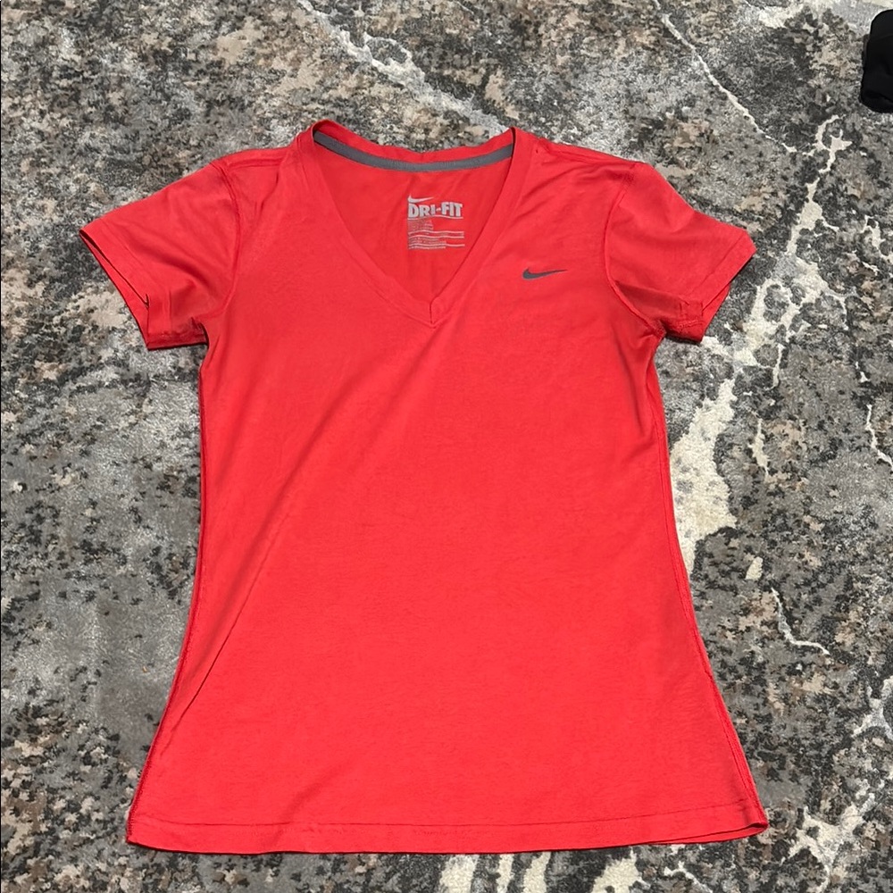 Nike Red V-Neck Dri-FIT Short Sleeve Top